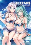  :d :o aqua_eyes aqua_hair armlet artist_name bare_legs bare_shoulders bikini bikini_skirt black_ribbon blue_bow blue_eyes blue_sky blush bow braid breasts chiyingzai cleavage collarbone commentary_request cover cover_page criss-cross_halter day doujin_cover eyebrows_visible_through_hair hair_ornament hair_ribbon hairclip halterneck kantai_collection large_breasts light_rays long_hair looking_at_viewer multiple_girls navel open_mouth outdoors ribbon sarong see-through shiny shiny_skin silver_hair single_braid sitting sky smile stomach sunbeam sunlight swimsuit tareme twin_braids umikaze_(kantai_collection) very_long_hair yamakaze_(kantai_collection) 