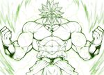  1boy aura broly dragon_ball dragonball_z looking_at_viewer monochrome muscle simple_background sketch smile solo space_jin super_saiyan 