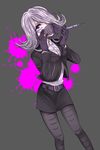  1girl bangs belt danganronpa danganronpa_3 gloves kimura_seiko mask medical_mask one_eye_covered pantyhose purple_eyes short_hair side_bangs skirt solo surgical_mask syringe white_hair 