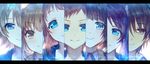  4girls black_hair blue_eyes brown_eyes brown_hair close-up column_lineup highres hiradaira_chisaki hisanuma_sayu isaki_kaname kihara_tsumugu long_hair looking_at_viewer mukaido_manaka multiple_boys multiple_girls nagi_no_asukara sakishima_hikari shigaraki_(strobe_blue) shiodome_miuna short_hair 