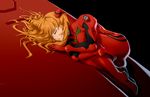  ass bangs black_background blurry bodysuit bracer closed_eyes crossed_arms dated depth_of_field dutch_angle english fetal_position full_body gloves hair_spread_out headgear highres jay_zhang long_hair lying neon_genesis_evangelion on_side orange_hair parted_lips pilot_suit plantar_flexion plugsuit simple_background sleeping solo souryuu_asuka_langley turtleneck two_side_up 