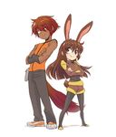  1girl animal_ears brown_eyes brown_hair bunny_ears bunny_tail commentary_request fox_alistair fox_tail iesupa rwby tail velvet_scarlatina white_eyes zootopia 