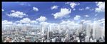  blue_sky border building city cityscape cloud cloudy_sky commentary_request day kawamoto_ruka no_humans original outdoors photoshop_(medium) scenery sky skyline skyscraper 