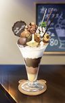  chocolate commentary_request english food glass hamster highres ice_cream indoors menu no_humans original parfait reflection sign sorairo_tsukiiro table 