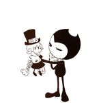  bendy bendy_and_the_ink_machine bow bowtie character_doll full_body hat male_focus pac-man_eyes peacock_(skullgirls) pest_fox simple_background skullgirls solid_oval_eyes top_hat trait_connection white_background 