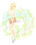  bare_arms blonde_hair blue_eyes dress expressionless floral_background flower kingdom_hearts kingdom_hearts_ii looking_away mayahe morning_glory namine sandals short_dress short_hair sleeveless sleeveless_dress solo v_arms white_dress 