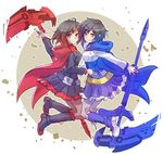  alternate_color black_hair blazblue blazblue:_cross_tag_battle blue_hair cape commentary crescent_rose dual_persona highlights iesupa multicolored_hair multiple_girls palette_swap player_2 red_hair ruby_rose rwby silver_eyes 