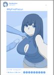  :/ bangs black_hair blue blunt_bangs blush breasts censored cleavage_cutout closed_mouth collarbone cum cum_on_body cum_on_breasts cum_on_upper_body dated ekz_(drawfag) erection eyebrows_visible_through_hair hand_on_another's_shoulder hashtag highres large_breasts long_hair looking_at_viewer monochrome mosaic_censoring number original penis pov reaching_out self_shot shirt short_shorts shorts sketch sleeveless sleeveless_shirt solo_focus time tweet twitter twitter_username 