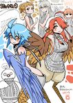  5girls ahoge bare_back bird blue_wings breasts brown_eyes brown_hair centaur_no_nayami character_request copyright_request crossover dated eyebrows_visible_through_hair feathered_wings feathers flat_chest hair_over_one_eye halo harpy head_scarf head_wings hitomi_sensei_no_hokenshitsu long_hair medium_breasts meme_attire mitama_manami monster_girl monster_musume_no_iru_nichijou multiple_crossover multiple_girls orange_eyes orange_hair papi_(monster_musume) pigeon red_hair rin_(torikissa!) scales shake-o shiny shiny_skin short_ponytail silver_eyes silver_hair smile talons tobita_hina torikissa! trait_connection translation_request twitter_username virgin_killer_sweater white_wings winged_arms wings 