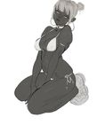  bikini breasts choker dark_skin hair_bun horikwawataru kneeling lip_piercing medium_breasts nose_piercing nose_ring original piercing sketch swimsuit white_bikini 