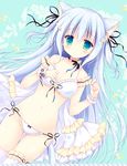  :o animal_ears bangs bare_shoulders blue_hair blue_ribbon blush bow bow_bra bow_panties bra breasts cat_ears cat_girl cat_tail cleavage collarbone commentary_request eyebrows_visible_through_hair flower frilled_bra frilled_panties frills green_eyes hair_between_eyes hair_flower hair_ornament hair_ribbon hands_up hasekura_chiaki leg_garter long_hair looking_at_viewer navel neck_ribbon original panties parted_lips ribbon side-tie_panties sidelocks small_breasts solo tail thigh_gap thighhighs two_side_up underwear very_long_hair white_bra white_legwear white_panties wrist_cuffs 