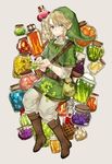  banned_artist blonde_hair blue_eyes blush food full_body hat kissai link looking_at_viewer male_focus pointy_ears short_hair solo the_legend_of_zelda the_legend_of_zelda:_twilight_princess 