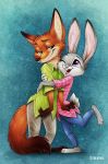  canine disney duo female fox hug judy_hopps krrrokozjabrra lagomorph male mammal nick_wilde rabbit zootopia 