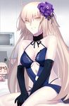  ahoge artoria_pendragon_(all) bare_shoulders besmiled blonde_hair breasts chibi choker cleavage elbow_gloves fate/grand_order fate_(series) flower gloves hair_between_eyes hair_flower hair_ornament jeanne_d'arc_(alter)_(fate) jeanne_d'arc_(fate)_(all) knees_to_chest lace lace_choker lingerie long_hair medium_breasts multiple_girls riyo_(lyomsnpmp)_(style) saber_alter sitting skindentation smile thighs underwear wariza yellow_eyes 