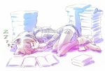  animal_ears blake_belladonna book cat_ears commentary fetal_position full_body iesupa long_hair lying on_side pantyhose pile_of_books rwby sketch sleeping solo zzz 
