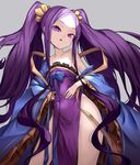  :q bangs bare_shoulders bow chinese_clothes closed_mouth commentary_request contrapposto cowboy_shot dress fate/grand_order fate_(series) grey_background hair_ornament hair_scrunchie hanfu hips legs long_hair long_sleeves looking_at_viewer no_panties off_shoulder parted_bangs pelvic_curtain purple_dress purple_eyes purple_hair sash scrunchie shawl sidelocks simple_background sleeves_past_wrists smile solo soya_(torga) standing strapless strapless_dress tongue tongue_out twintails very_long_hair wide_sleeves wu_zetian_(fate/grand_order) yellow_scrunchie 