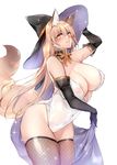  animal_ears areola erect_nipples halloween kitsune leotard no_bra see_through tail thighhighs witch yukibuster 