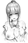 bad_id bad_twitter_id bangs bare_shoulders blue_gk bow breast_grab breasts commentary_request grabbing greyscale guided_breast_grab highres inactive_account large_breasts monochrome nipples open_mouth ponytail sketch 