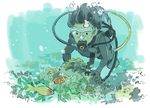  afloat air_bubble black_hair bubble coral diving_mask diving_mask_on_eyes diving_regulator diving_suit fish looking_down male_focus ocean_bottom original oxygen_tank scuba scuba_gear scuba_tank solo submerged umishima_senbon underwater water 