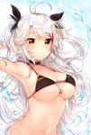  anchor antenna_hair arched_back arm_behind_back arm_up armpits azur_lane bangs bare_shoulders bikini_top black_bikini_top black_neckwear black_ribbon blush bottomless breasts choker cleavage closed_mouth collarbone eyebrows_visible_through_hair flag_print fukunoki_tokuwa german_flag_bikini hair_ribbon highres jewelry large_breasts long_hair looking_at_viewer mole mole_on_breast multicolored_hair navel out-of-frame_censoring pendant prinz_eugen_(azur_lane) red_eyes red_hair ribbon shiny shiny_skin silver_hair solo stomach strap_gap streaked_hair swept_bangs twitter_username underboob upper_body very_long_hair 