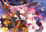  animal_ears bikini_top cleavage fate/grand_order halloween horns lancer_(fate/extra_ccc) open_shirt pointy_ears saru tail weapon wings witch 