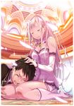  cleavage emilia_(re_zero) natsuki_subaru ootsuka_shinichirou pointy_ears re_zero_kara_hajimeru_isekai_seikatsu stitchme 