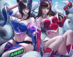  ahri cleavage cosplay crossover d.va gun headphones kitsune league_of_legends overwatch pantsu sakimichan tail thighhighs 