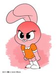  2017 4_fingers anais_watterson angry anthro buckteeth cartoon_network clenched_fists clothing digital_media_(artwork) dress eyelashes female frown joaoppereiraus lagomorph mammal rabbit simple_background solo teeth the_amazing_world_of_gumball young 