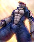  abs anthro beard big_muscles biped blue_clothing bodysuit bulge cheetahpaws clothed clothing digital_media_(artwork) digital_painting_(artwork) eye_markings eyewear facial_hair goggles goggles_on_forehead goggles_on_head grey_skin male mammal marine markings mature_male muscular muscular_male my_hero_academia navel nipples open_suit partially_clothed pecs penis penis_base pinniped pubes seal selkie_(my_hero_academia) skinsuit smile solo tight_clothing wet wetsuit whiskers 