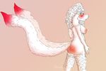  2017 anthro big_breasts big_butt blush breasts butt caprine female fur hair heathecliff heathecliff_(heathecliff) horn long_hair long_tail mammal niyassur pink_background red_eyes red_fur sheep simple_background solo standing tattoo white_fur white_hair 