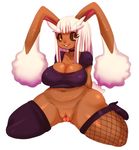  2017 amber_eyes anthro bangs belly big_breasts big_ears biped black_sclera bottomless breasts choker cleavage clitoris clothed clothing collarbone digital_media_(artwork) eyelashes female fish_net footwear hair high_heels kneeling lagomorph legwear long_ears lopunny mammal matospectoru multicolored_hair navel nintendo partially_clothed pink_hair pink_nose pok&eacute;mon pok&eacute;mon_(species) pok&eacute;morph presenting presenting_pussy pussy shoes simple_background slightly_chubby smile solo stockings teeth thick_thighs two_tone_hair video_games voluptuous white_background white_hair 