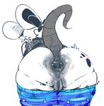  2017 anthro anus bent_over big_butt biped black_clothing black_fur black_spots black_topwear blue_bottomwear blue_clothing bun_snn butt butt_focus cheek_tuft clothed clothing digital_drawing_(artwork) digital_media_(artwork) female fur gaping gaping_anus grey_anus grey_pussy grey_tail hair_bow hair_ribbon half-length_portrait jeans looking_away low_res mammal multicolored_fur neck_tuft pants pants_down partially_clothed portrait presenting presenting_anus presenting_hindquarters presenting_pussy puffy_anus pussy raised_tail rat_tail rear_view restricted_palette ribbons rodent shirt simple_background solo spots spotted_fur standing thick_thighs tuft two_tone_fur white_background white_fur wide_hips 