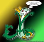  absurd_res female hi_res nintendo open_mouth pok&eacute;mon pok&eacute;mon_(species) reptile safe scalie serperior simple_background snivinerior text thought_bubble video_games 