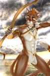  animal_genitalia anthro archer arrow athletic bow bracelet cloud feline fur golden_cat invalid_color jewelry male mammal markings mohawk nude rye sheath solo tail_ring tipsycanvas tribal warrior 