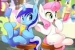  2017 beverage cellphone colgate_(mlp) cutie_mark drinking duo equine eyelashes female feral friendship_is_magic glowing hair hi_res hooves horn magic mammal marenlicious multicolored_hair multicolored_tail my_little_pony open_mouth open_smile phone pink_hair sitting smile telekinesis twinkleshine_(mlp) two_tone_hair underhoof unicorn 