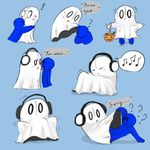  ! ? ambiguous_gender anthro blush bulge candy colorful confusion costume cute da~blueguy english_text eyes_closed food frown ghost headphones hug invalid_tag male male/ambiguous male_prey music napstablook oral_vore same_size simple_background spirit surprise text tongue undertale unwilling_pred video_games vore 