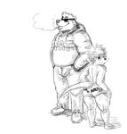 bear butt chariot clothed clothing eyewear glasses indigo_(chariot) looking_at_viewer male mammal max_lanestrummer musclegut muscular mustelid otter pants short_stack size_difference smoking thick_thighs topless underwear unknown_artist 
