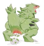  bebebebebe blush female nintendo oviposition pok&eacute;mon pok&eacute;mon_(species) pussy pussy_juice saliva simple_background solo toto_(artist) tyranitar video_games white_background 