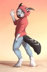  2017 5_fingers anthro barefoot canine clothed clothing digital_media_(artwork) digitigrade ear_piercing hoodie male mammal pale_eyes piercing simple_background smile smileeeeeee solo standing 