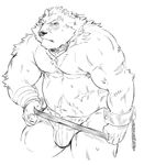  barguest bear blush bulge clothing hi_res male mammal monochrome seikeikei2015 simple_background solo teasing tokyo_afterschool_summoners underwear undressing white_background 