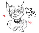  &lt;3 arlen birthday black_and_white cat collar excited feline gift headshot looking_at_viewer lynx mammal monochrome simple_background sketch smile wcgart white_background 