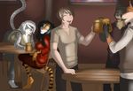  alcohol anthro bar beverage canine chair clothed clothing cup digital_drawing_(artwork) digital_media_(artwork) dog eyes_closed facial_hair feline female fur furniture group hair holding_(disambiguation) holding_object human inside leaning leopard male mammal open_mouth sitting smile snow_leopard spots standing stripes table teeth tiger ziggie13 