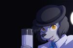  a_clockwork_orange anthro black_background black_hair black_nose canine collar dog fangs glass hair hat looking_at_viewer mammal milk parody poodle princess_(nicoya) shortwings simple_background smile yellow_eyes 