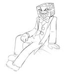  animate_inanimate bow_tie clothing cuphead_(game) dice facial_hair humanoid king_dice male mustache object_head old_toon simple_background sitting sketch smile solo suit teeth toony unnecessaryfansmut white_background 