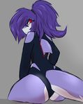  anthro clothing female fish freckles hair headband looking_back marine one-piece_swimsuit purple_hair red_iris shark simple_background sitting sketch solo swimsuit xaenyth xaenyth_(character) 
