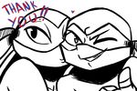  &lt;3 2017 anthro bandanna duo english_text inkyfrog leonardo_(tmnt) looking_at_viewer male mask one_eye_closed raphael_(tmnt) reptile scalie shell simple_background smile teenage_mutant_ninja_turtles text thumbs_up turtle white_background wink 