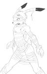  absurd_res anthro balls circumcised erection eyewear front_view goggles greyscale hi_res humanoid_penis king_kazma lagomorph male mammal monochrome open_mouth penis rabbit simple_background solo spread_legs spreading summer_wars themonstarmash white_background wraps 