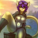  anthro biting_lip blush breasts chococosalo feline female looking_at_viewer mammal nipples shirt_up smile solo thick_thighs wide_hips 
