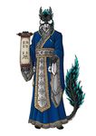  ancient anthro atinka8 blue_eyes china chinese clothing dragon fur furred_dragon hair horn long_hair male robe solo 