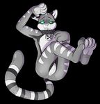  2016 anthro bell biped black_background bulge cat collar cubi digital_drawing_(artwork) digital_media_(artwork) featureless_crotch feet_together feline hindpaw hypnosis inflatable living_inflatable looking_at_viewer male mammal mind_control nude nviom pawpads paws rubber shiny simple_background solo spiral_eyes striped_tail stripes toony 